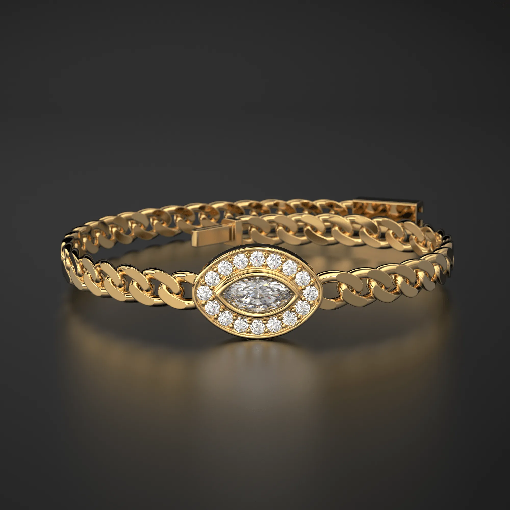 Marquise Diamond Bracelet / Evil Eye Diamond Bracelet 14k Gold / Good Luck Charm Bracelet / Halo Diamond Bracelet / Cuban Chain Diamond Bracelet
