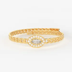 Marquise Diamond Bracelet / Evil Eye Diamond Bracelet 14k Gold / Good Luck Charm Bracelet / Halo Diamond Bracelet / Cuban Chain Diamond Bracelet