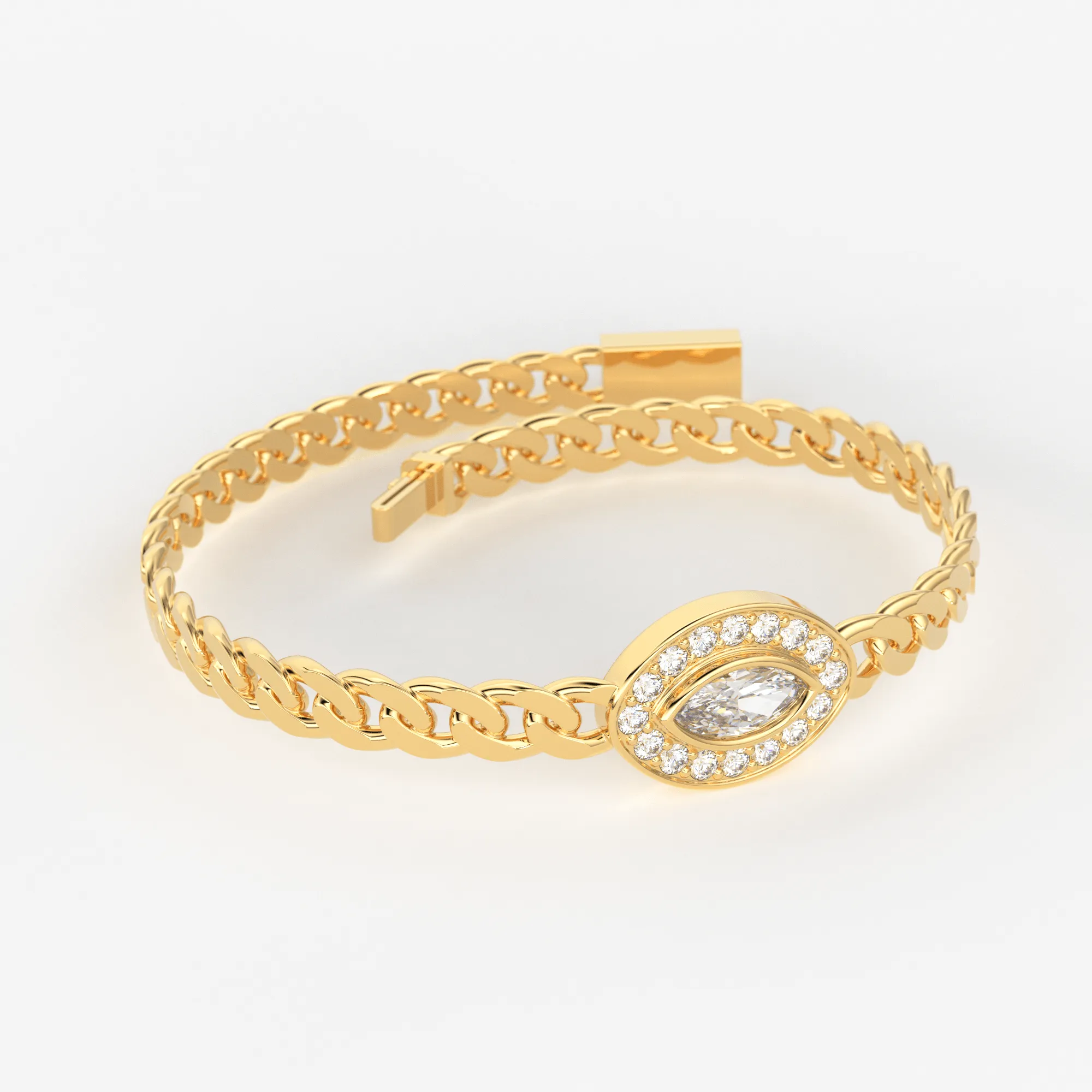 Marquise Diamond Bracelet / Evil Eye Diamond Bracelet 14k Gold / Good Luck Charm Bracelet / Halo Diamond Bracelet / Cuban Chain Diamond Bracelet