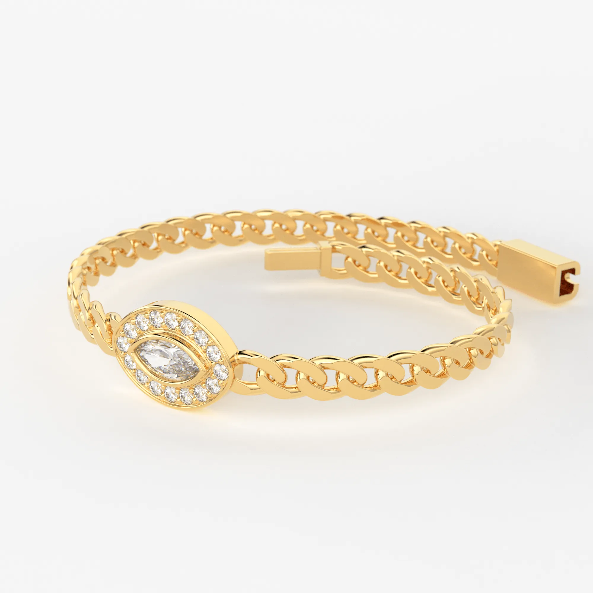 Marquise Diamond Bracelet / Evil Eye Diamond Bracelet 14k Gold / Good Luck Charm Bracelet / Halo Diamond Bracelet / Cuban Chain Diamond Bracelet