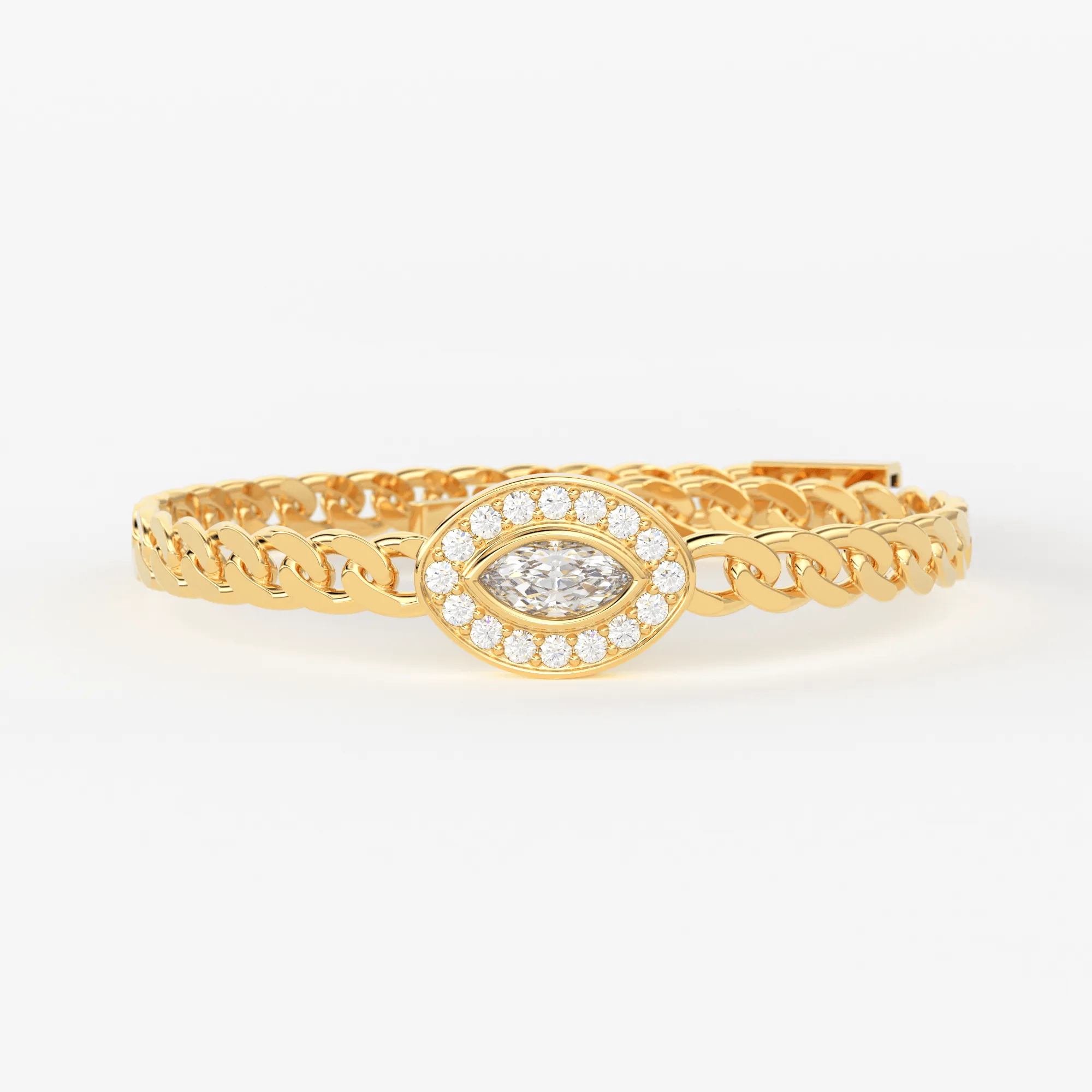 Marquise Diamond Bracelet / Evil Eye Diamond Bracelet 14k Gold / Good Luck Charm Bracelet / Halo Diamond Bracelet / Cuban Chain Diamond Bracelet