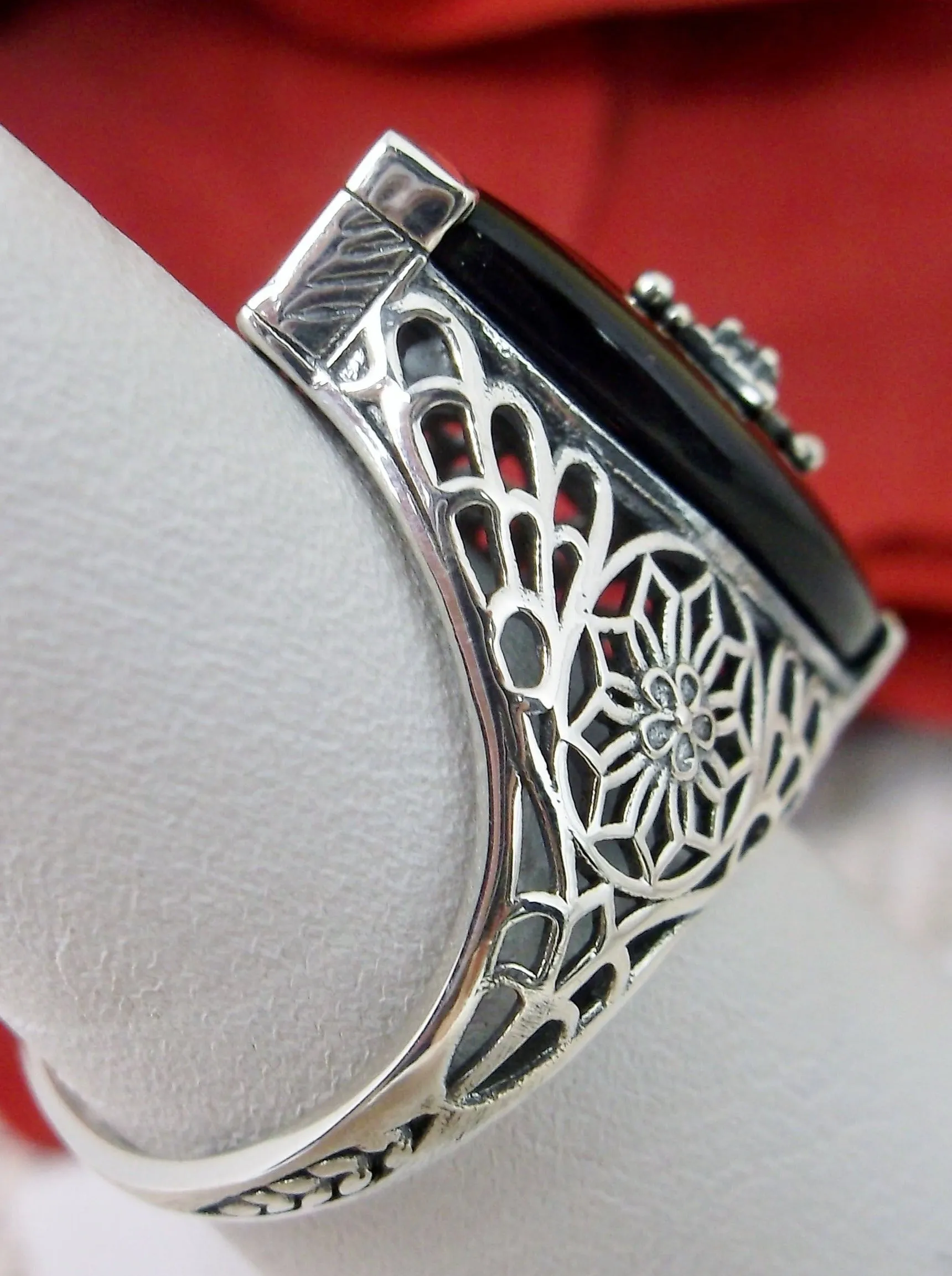 Marquise Ring, Black Camphor Glass, Edwardian Style Jewelry #D236