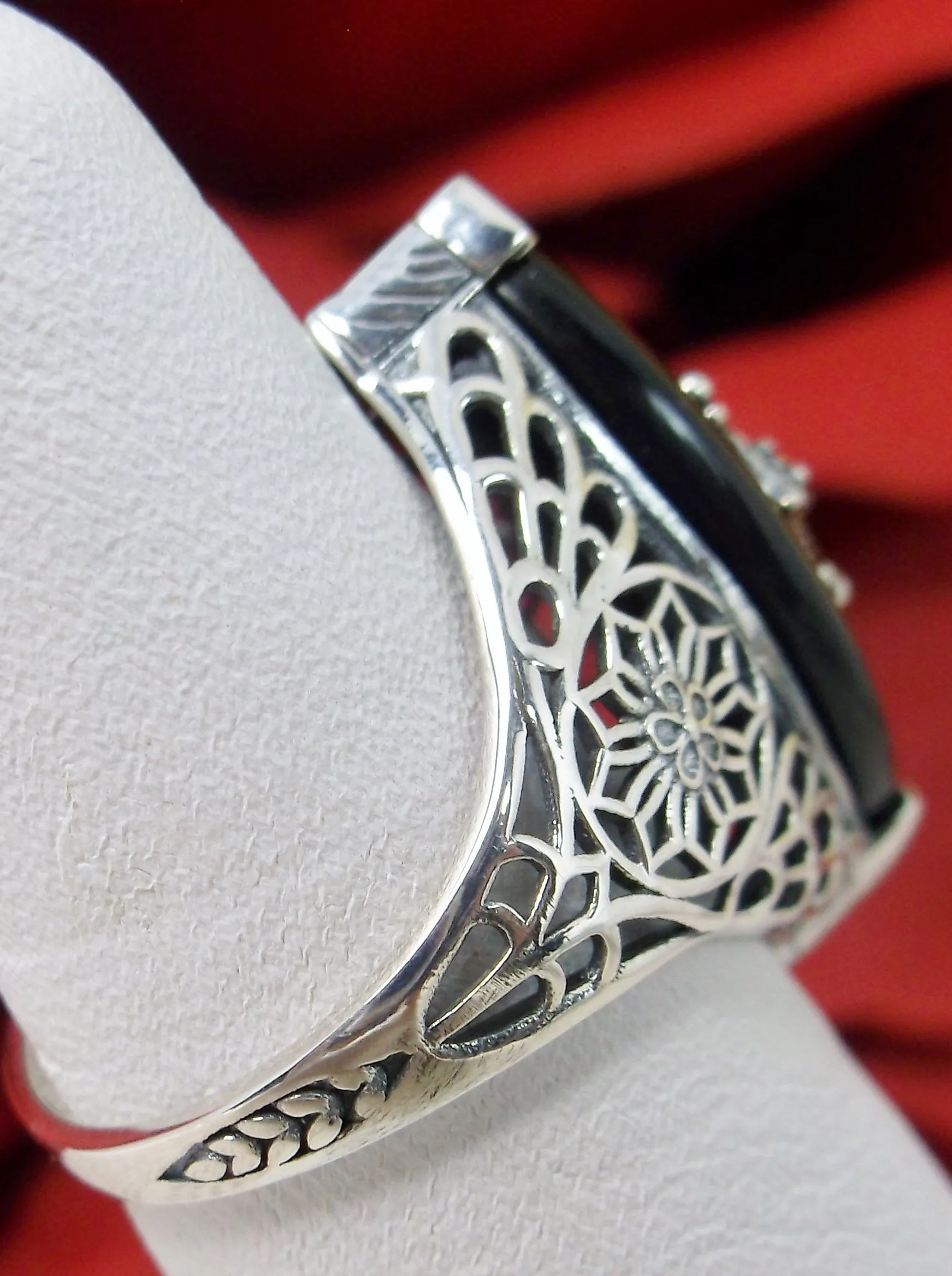 Marquise Ring, Black Camphor Glass, Edwardian Style Jewelry #D236