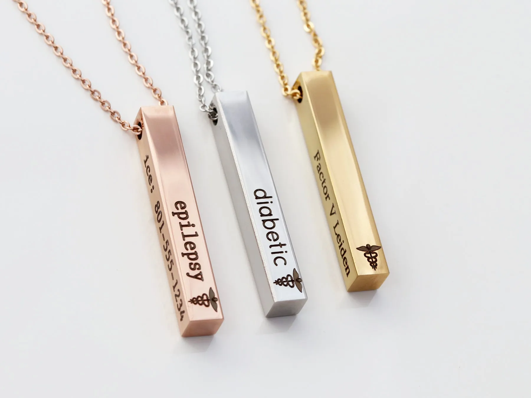 Medical ID Necklace | 4 Sided Bar