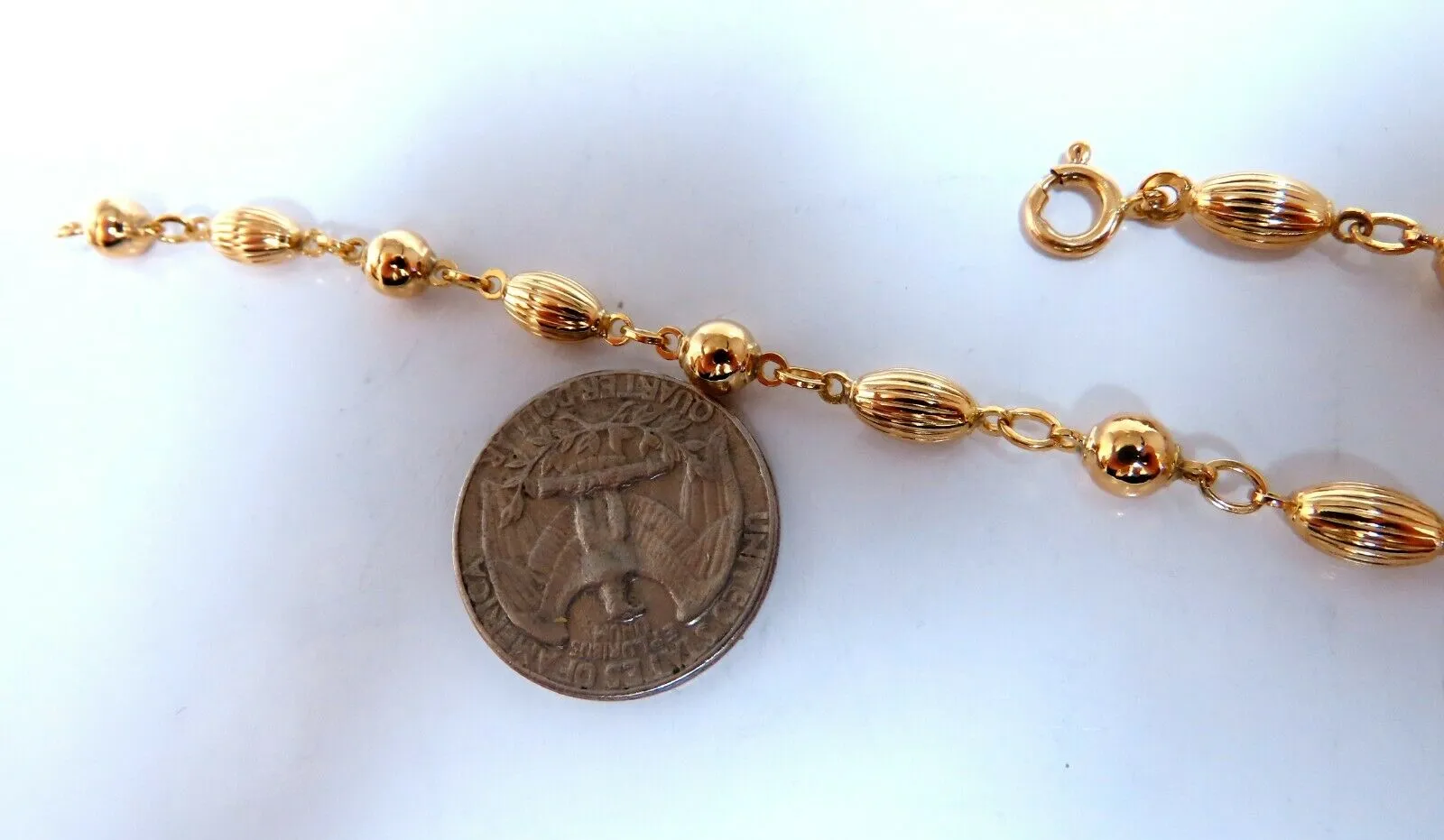 Melon & Bead Link Chain Bracelet 7inch 14kt