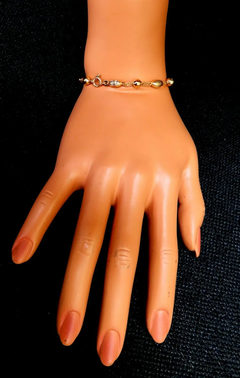 Melon & Bead Link Chain Bracelet 7inch 14kt