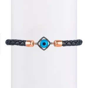 Men's Black Diamond Kite Turkish Eye & Leather Bracelet