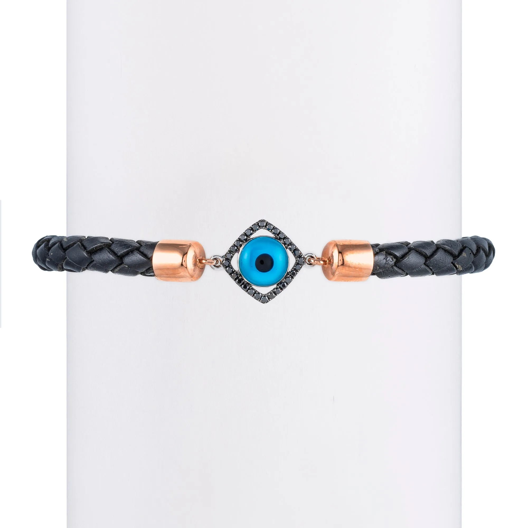 Men's Black Diamond Kite Turkish Eye & Leather Bracelet