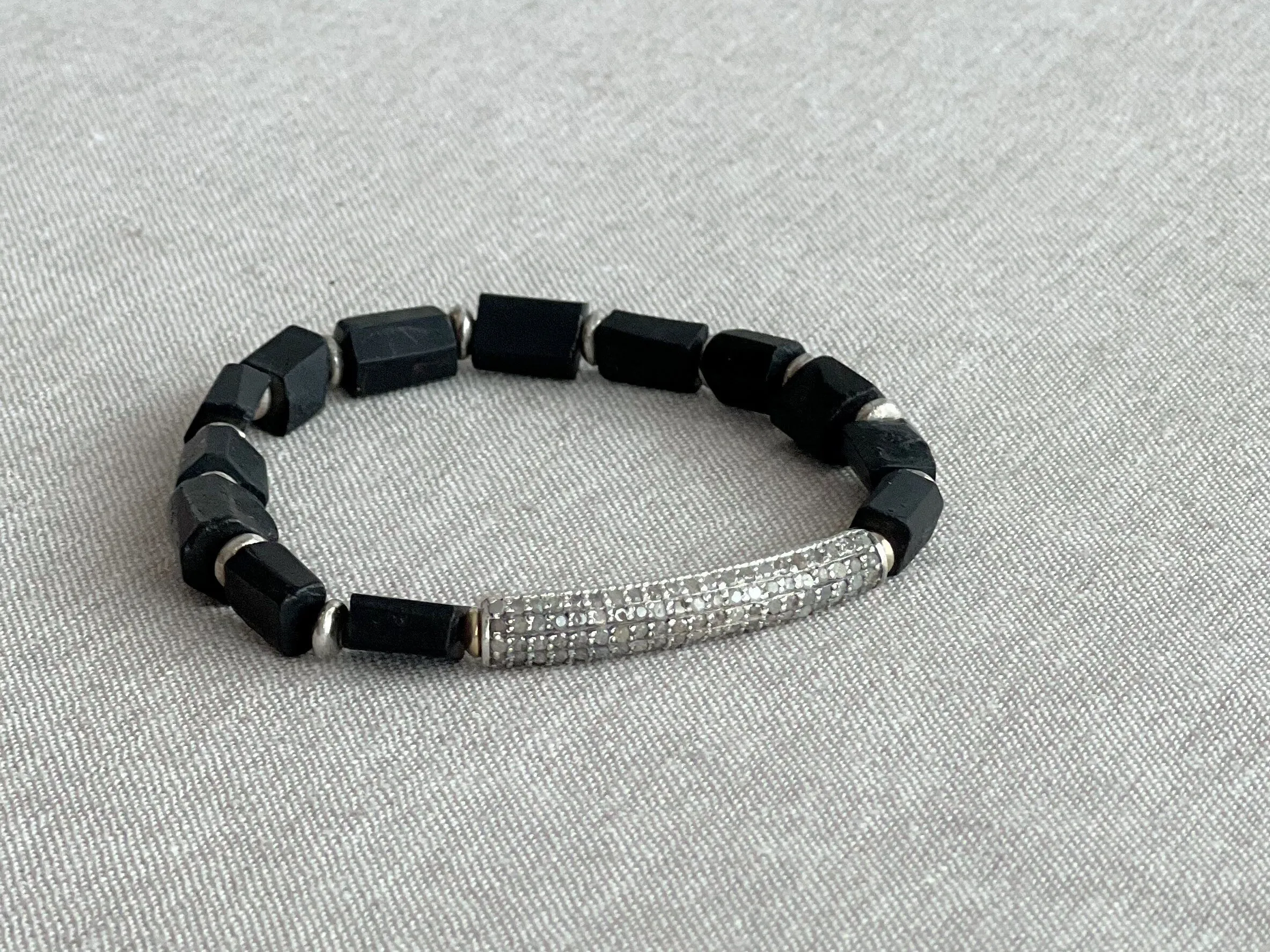 Men's Shungite Bracelet with Diamond Pave Bar Accent