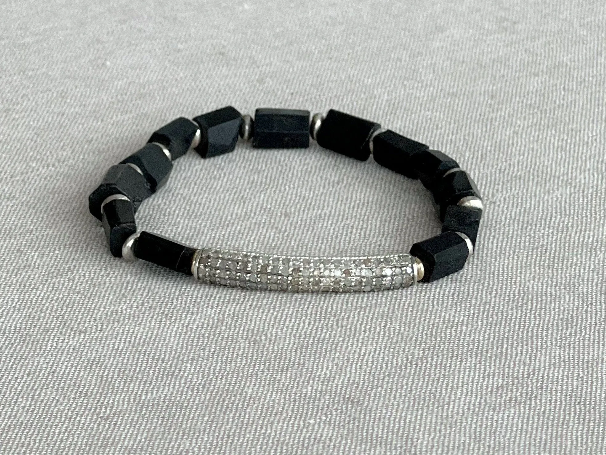 Men's Shungite Bracelet with Diamond Pave Bar Accent