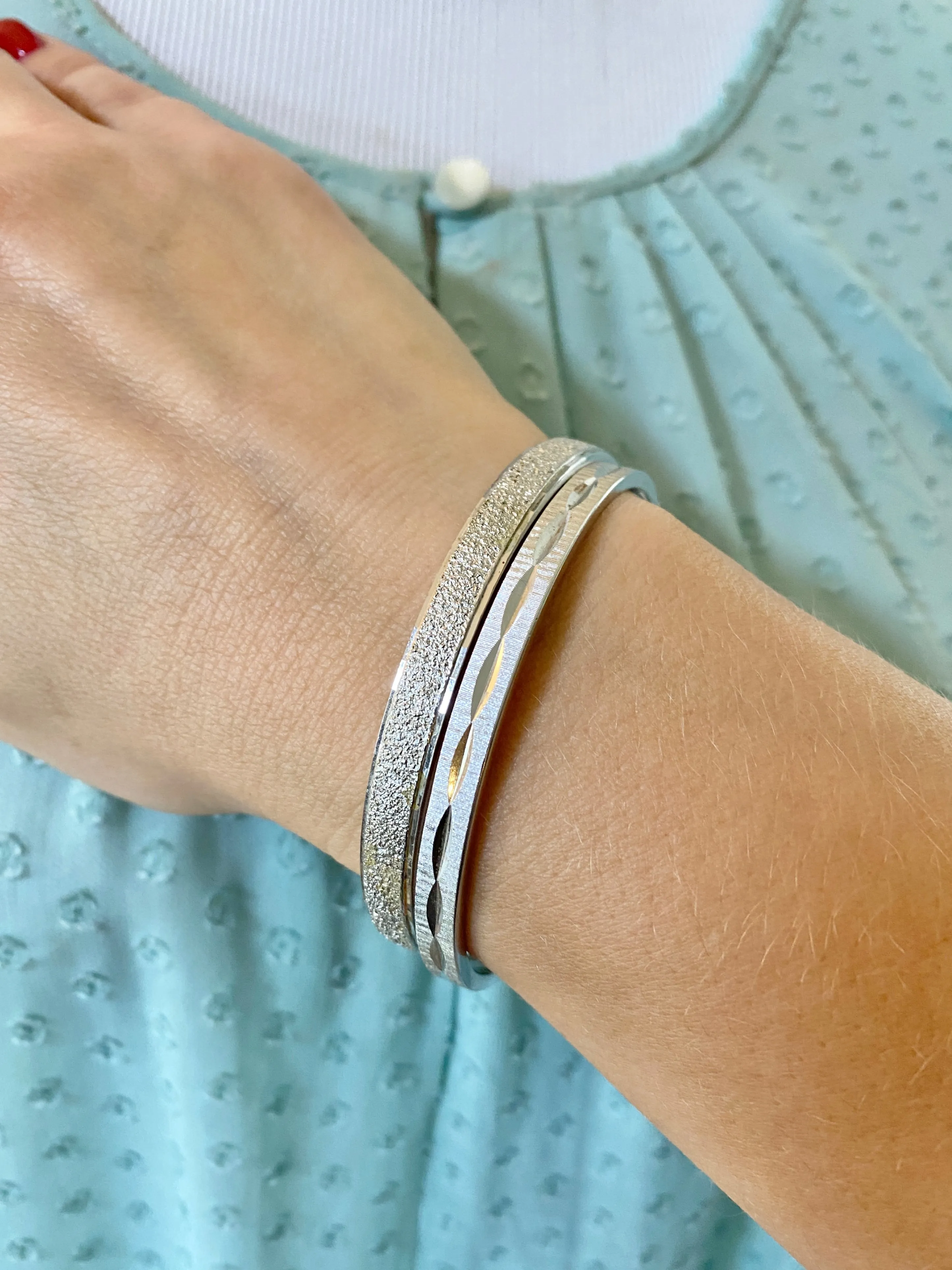 Monet Silver Etched Bangle Bracelet