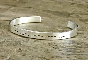 Morse Code Sterling Silver Cuff Bracelet Personalized with your Messages