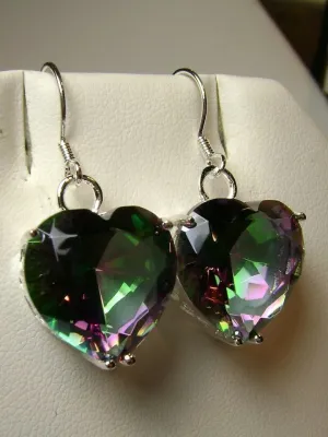 Mystic Topaz Earrings, Heart Gemstone, Art Nouveau Jewelry #E38 - Ready to Ship