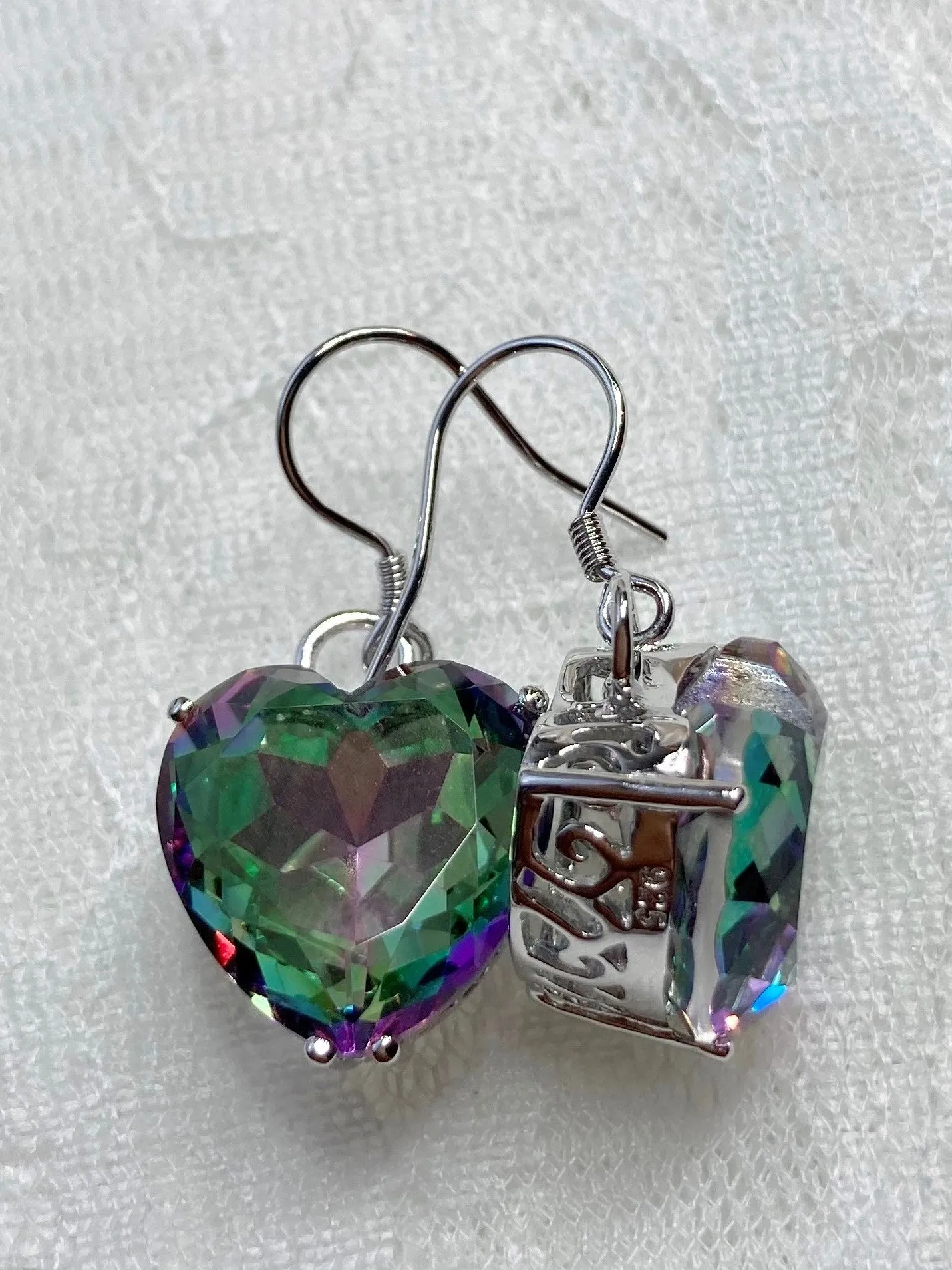 Mystic Topaz Earrings, Heart Gemstone, Art Nouveau Jewelry #E38 - Ready to Ship
