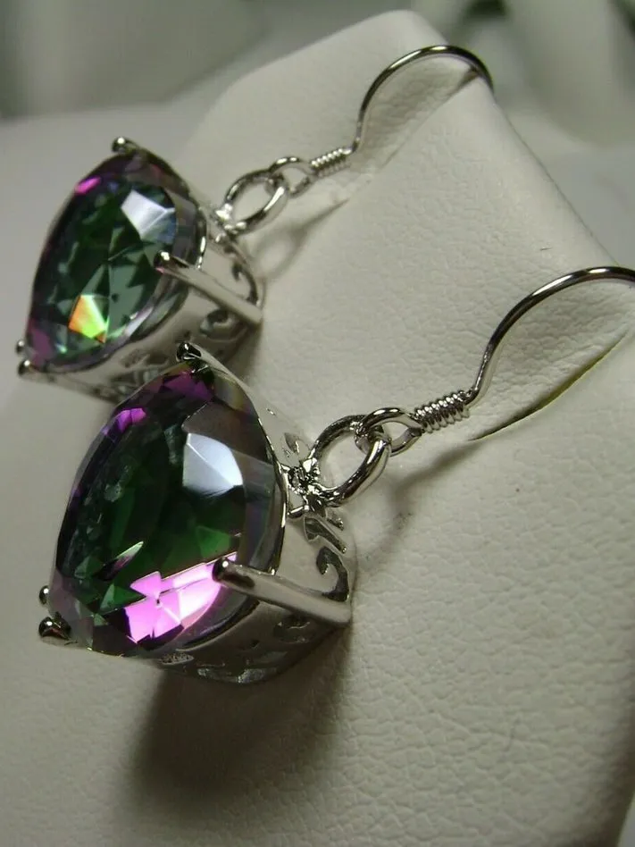 Mystic Topaz Earrings, Heart Gemstone, Art Nouveau Jewelry #E38 - Ready to Ship