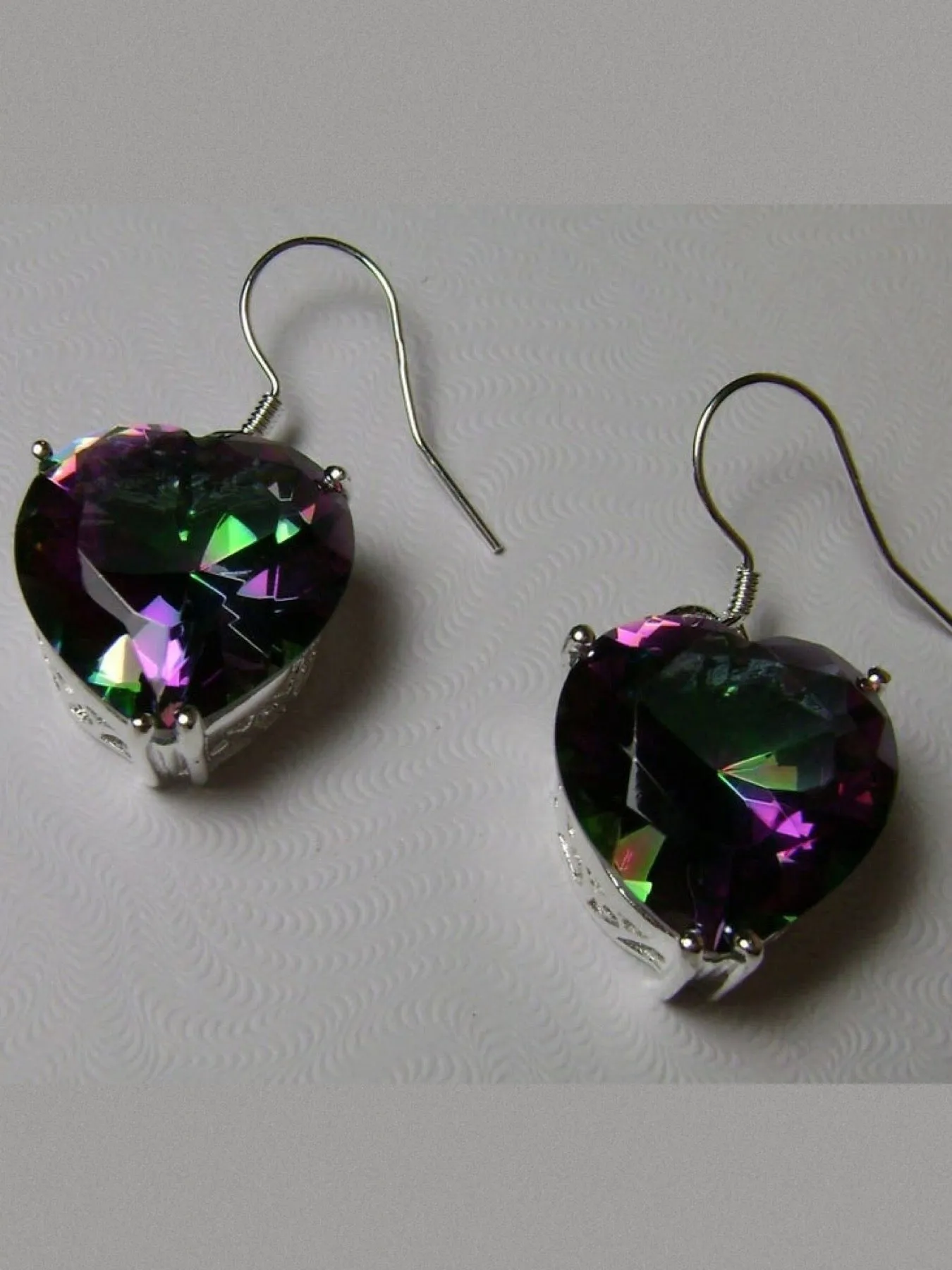 Mystic Topaz Earrings, Heart Gemstone, Art Nouveau Jewelry #E38 - Ready to Ship