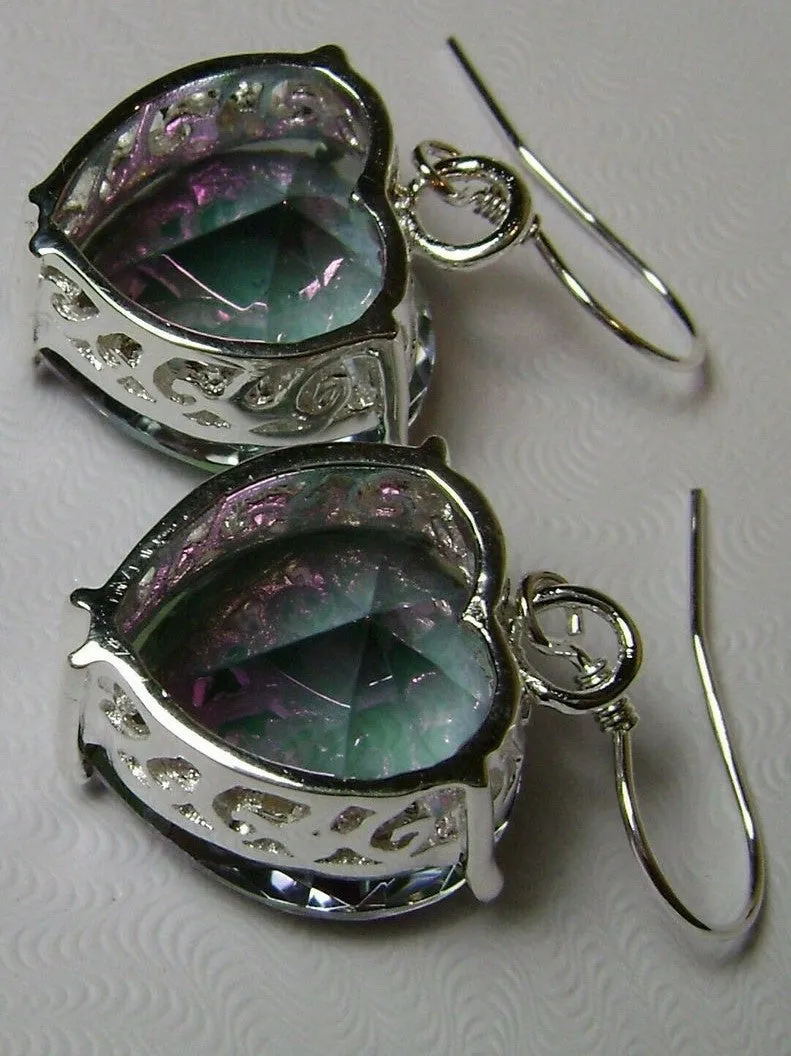 Mystic Topaz Earrings, Heart Gemstone, Art Nouveau Jewelry #E38 - Ready to Ship