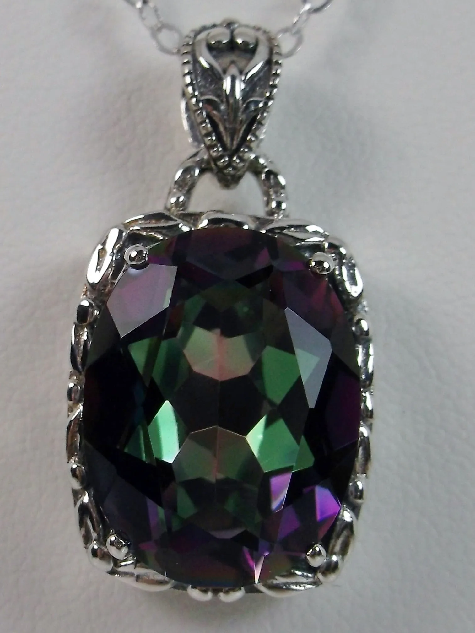 Mystic Topaz Pendant, Rainbow Topaz Art Nouveau Necklace #P120