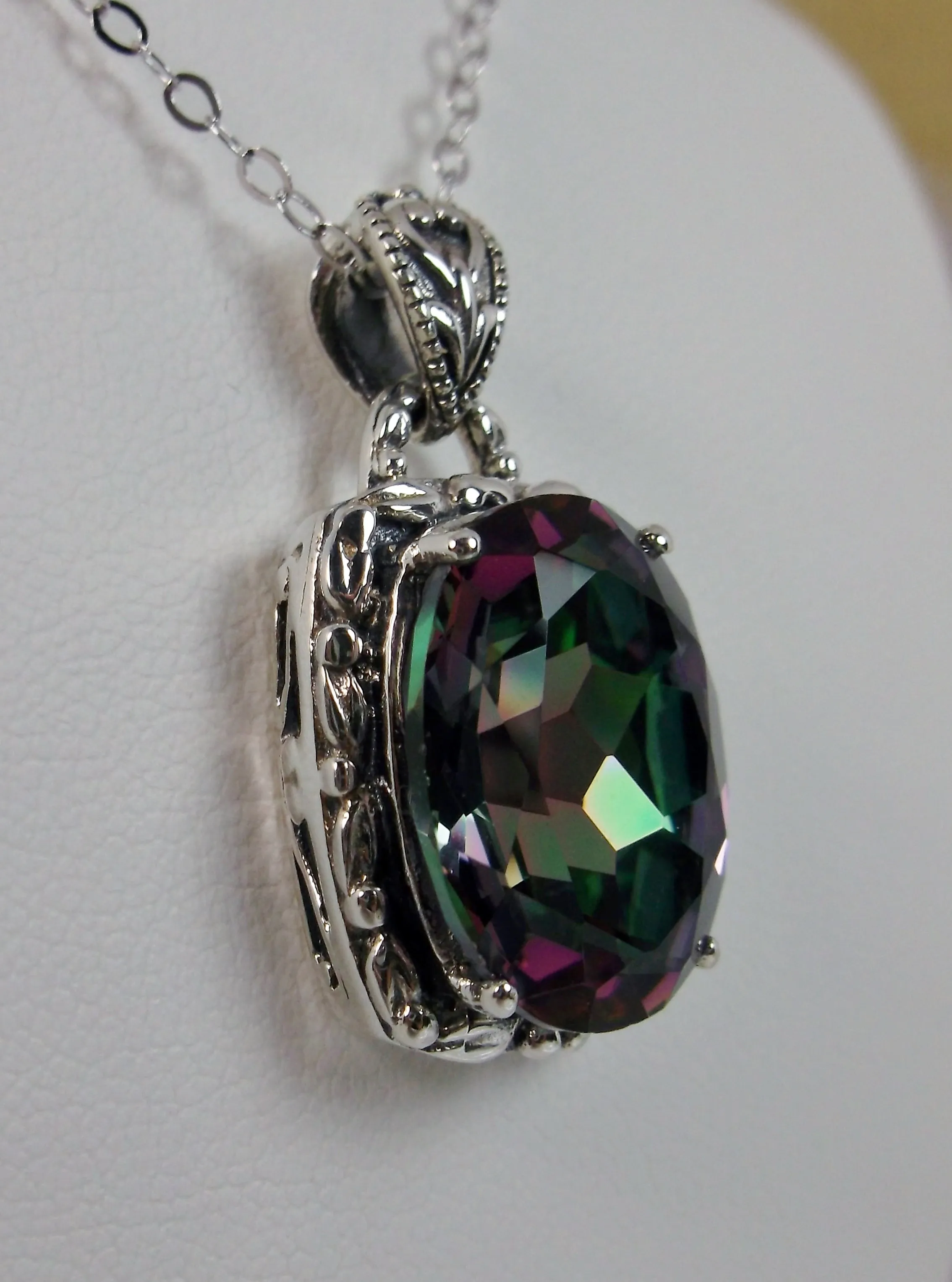 Mystic Topaz Pendant, Rainbow Topaz Art Nouveau Necklace #P120