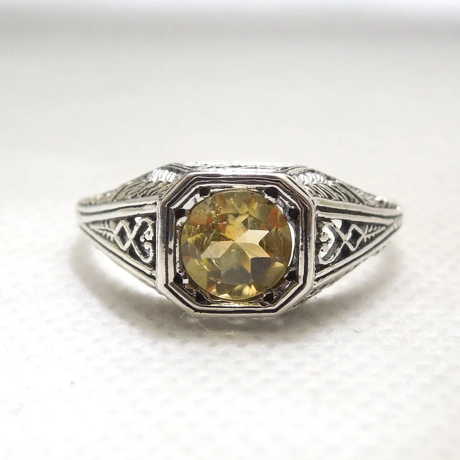 Natural 2 carat Citrine Set in Edwardian Style Filigree Mounting