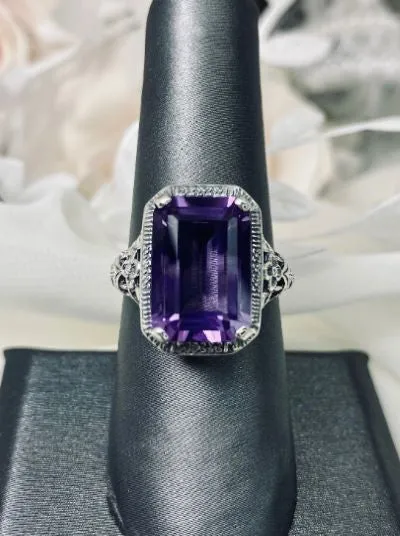 Natural Amethyst Art Nouveau Ring, Purple Amethyst Gemstone, Vintage Style Jewelry, Design#D64