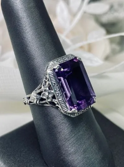 Natural Amethyst Art Nouveau Ring, Purple Amethyst Gemstone, Vintage Style Jewelry, Design#D64