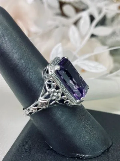 Natural Amethyst Art Nouveau Ring, Purple Amethyst Gemstone, Vintage Style Jewelry, Design#D64