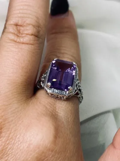 Natural Amethyst Art Nouveau Ring, Purple Amethyst Gemstone, Vintage Style Jewelry, Design#D64