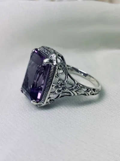 Natural Amethyst Art Nouveau Ring, Purple Amethyst Gemstone, Vintage Style Jewelry, Design#D64