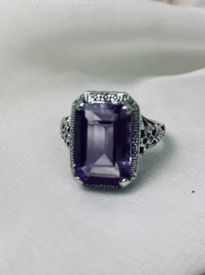 Natural Amethyst Art Nouveau Ring, Purple Amethyst Gemstone, Vintage Style Jewelry, Design#D64