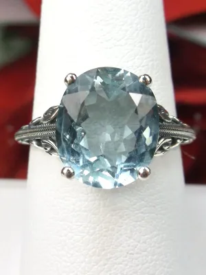 Natural Aquamarine Ring, Swan Filigree, Sterling silver, 10k or 14k, Art Deco Jewelry #D190