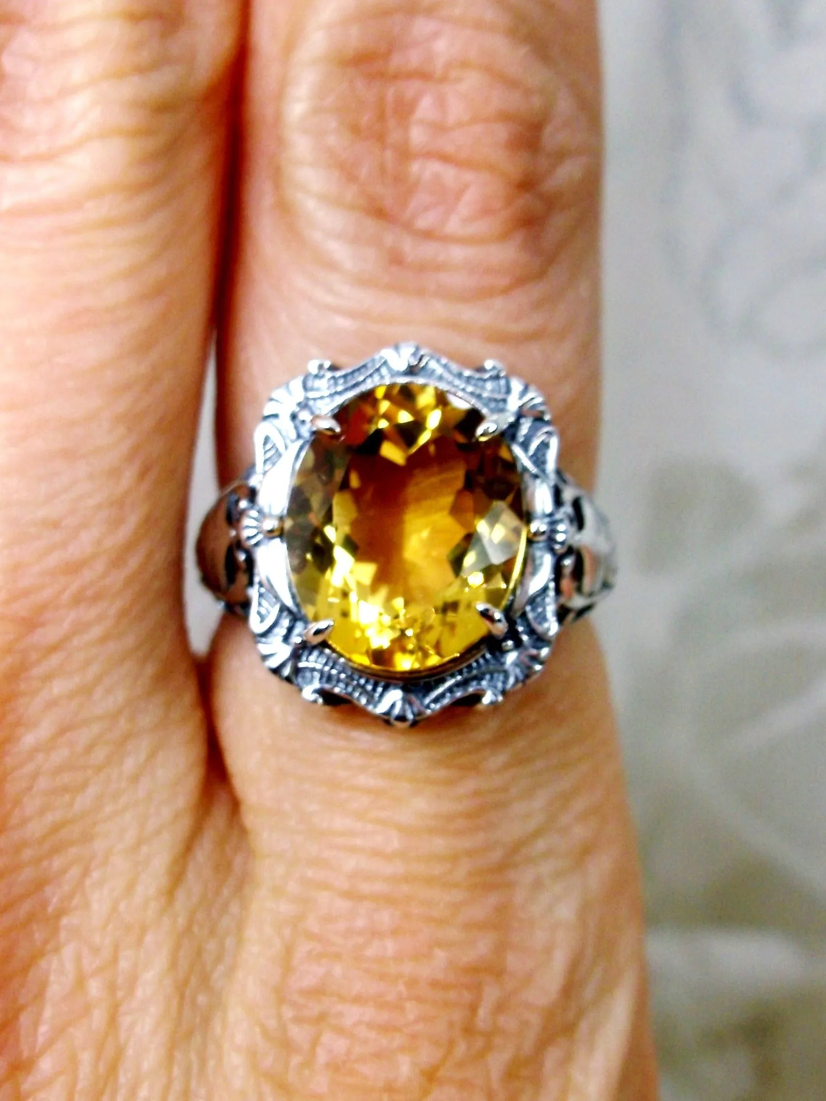 Natural Citrine Ring, Beauty Ring, Yellow Natural Gemstone, Oval Art Nouveau Filigree Ring, D229
