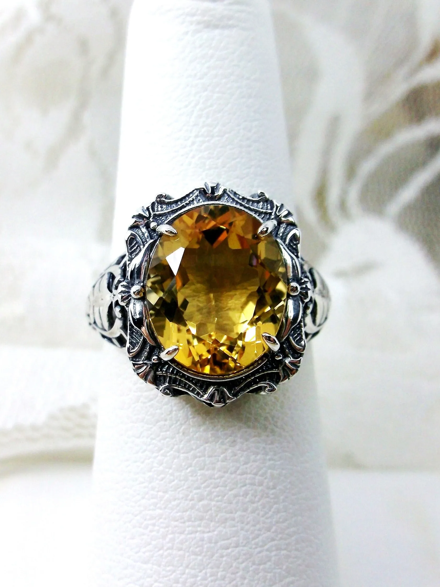 Natural Citrine Ring, Beauty Ring, Yellow Natural Gemstone, Oval Art Nouveau Filigree Ring, D229