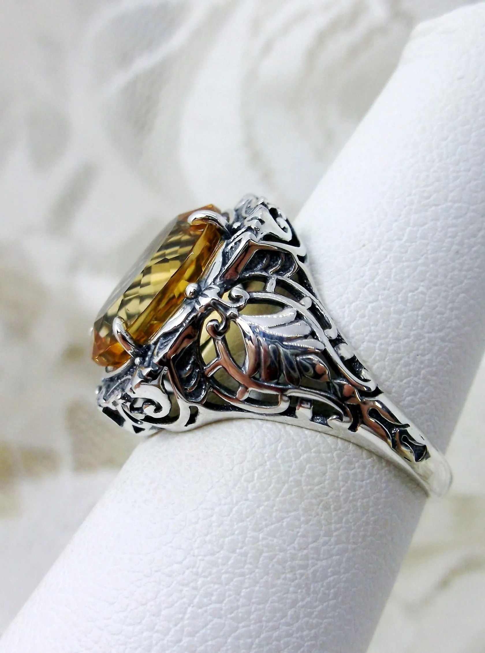 Natural Citrine Ring, Beauty Ring, Yellow Natural Gemstone, Oval Art Nouveau Filigree Ring, D229