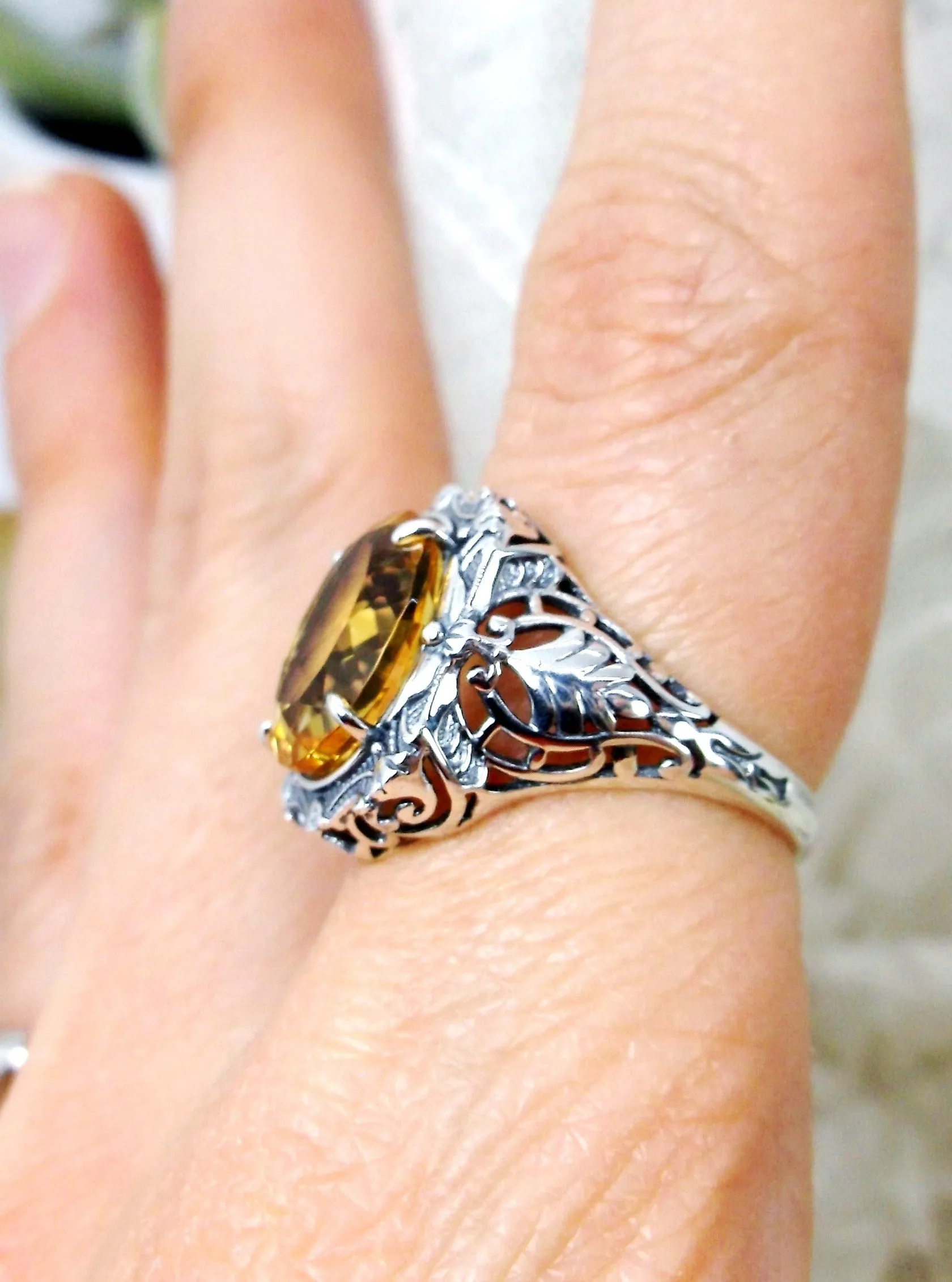 Natural Citrine Ring, Beauty Ring, Yellow Natural Gemstone, Oval Art Nouveau Filigree Ring, D229