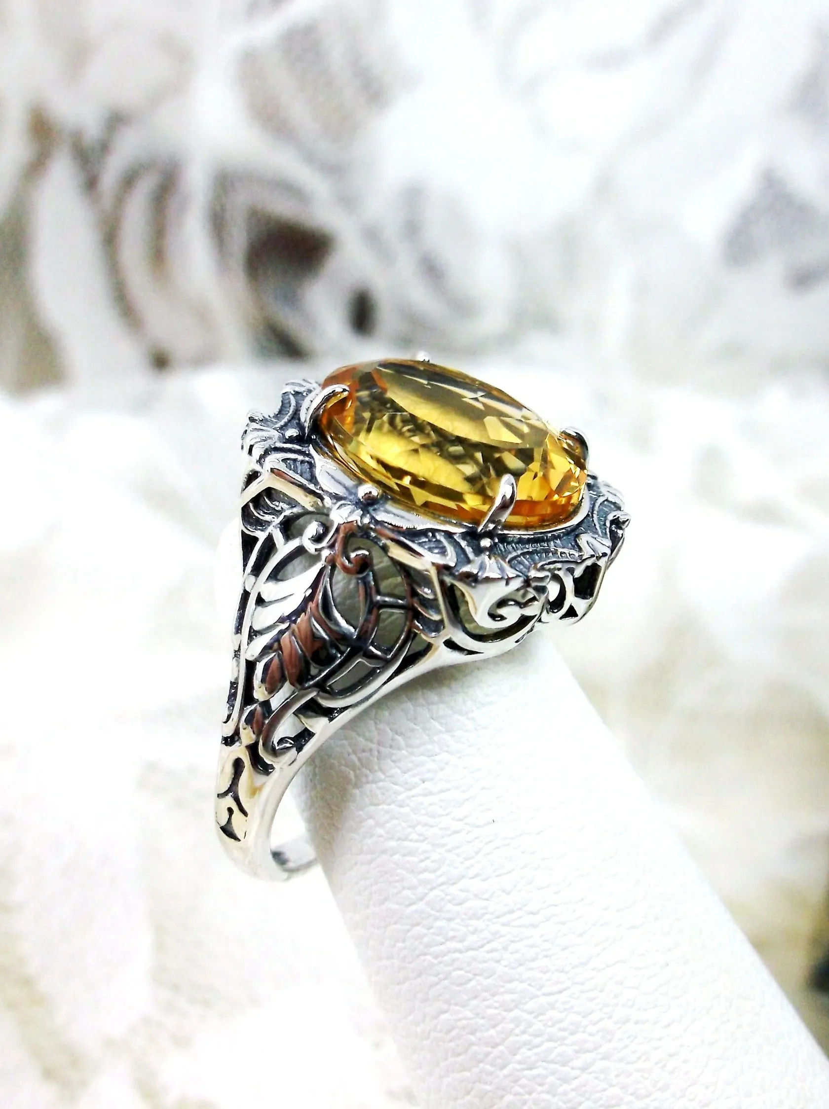 Natural Citrine Ring, Beauty Ring, Yellow Natural Gemstone, Oval Art Nouveau Filigree Ring, D229