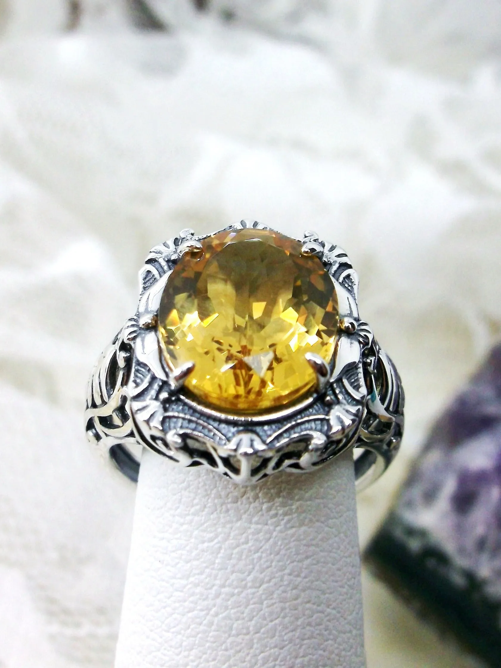 Natural Citrine Ring, Beauty Ring, Yellow Natural Gemstone, Oval Art Nouveau Filigree Ring, D229