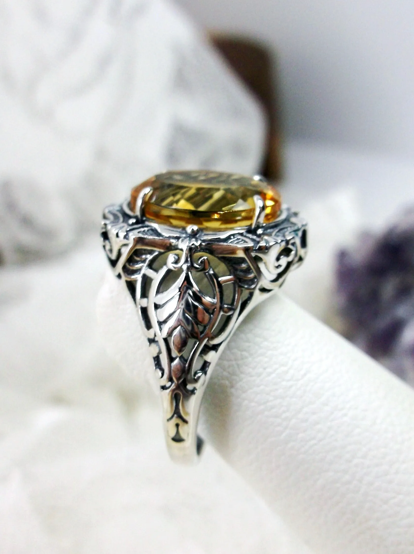 Natural Citrine Ring, Beauty Ring, Yellow Natural Gemstone, Oval Art Nouveau Filigree Ring, D229