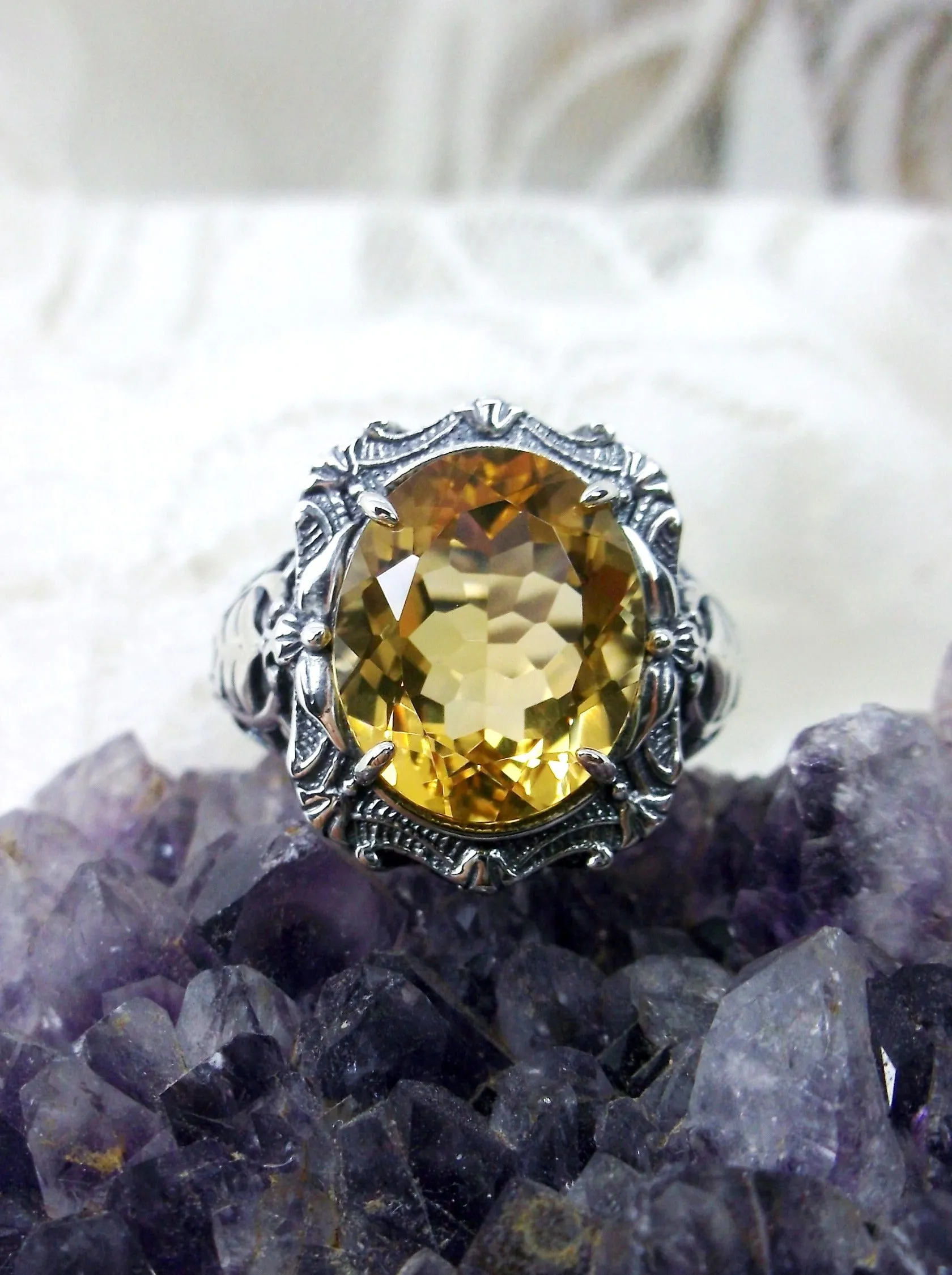 Natural Citrine Ring, Beauty Ring, Yellow Natural Gemstone, Oval Art Nouveau Filigree Ring, D229