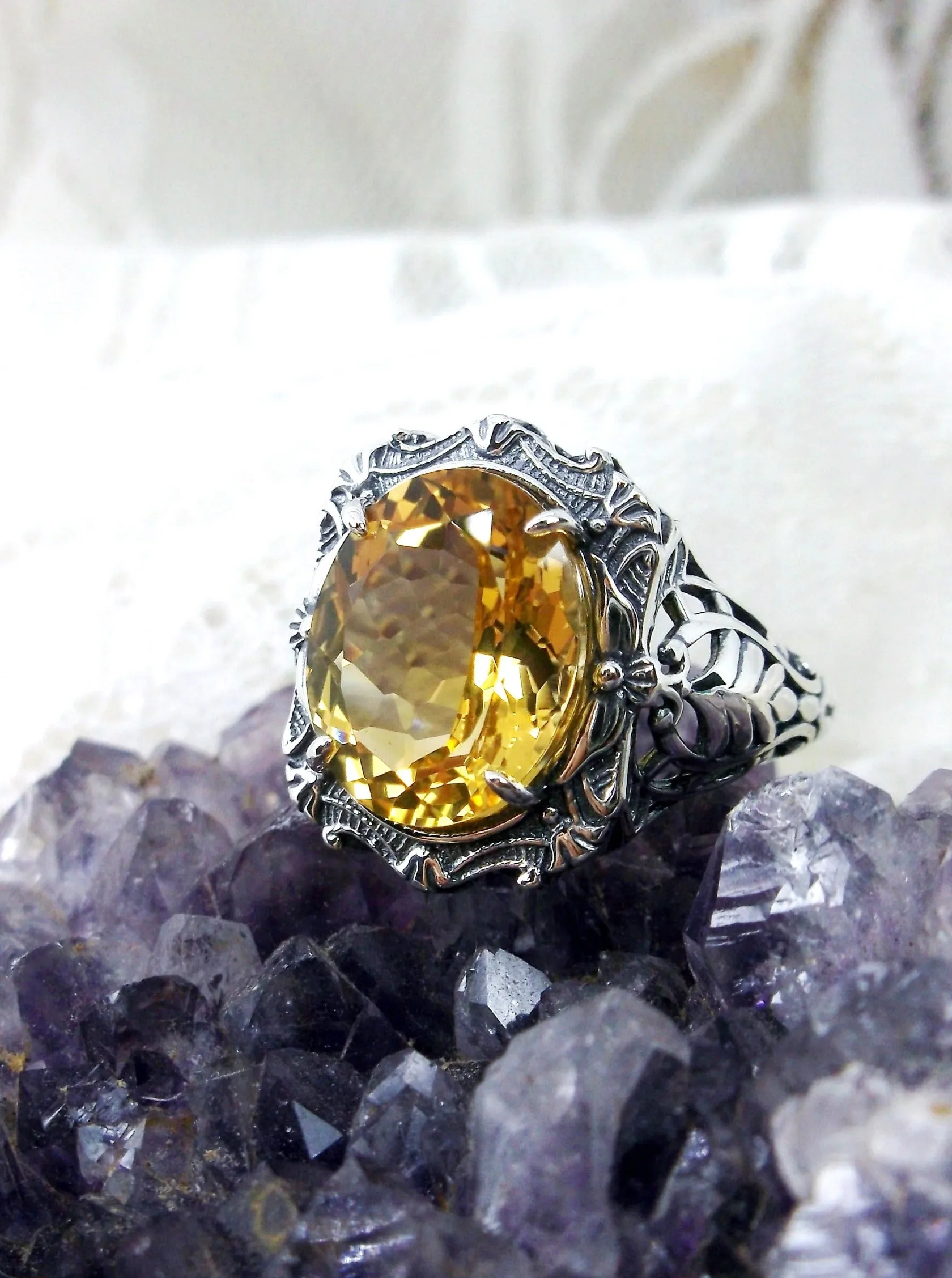 Natural Citrine Ring, Beauty Ring, Yellow Natural Gemstone, Oval Art Nouveau Filigree Ring, D229