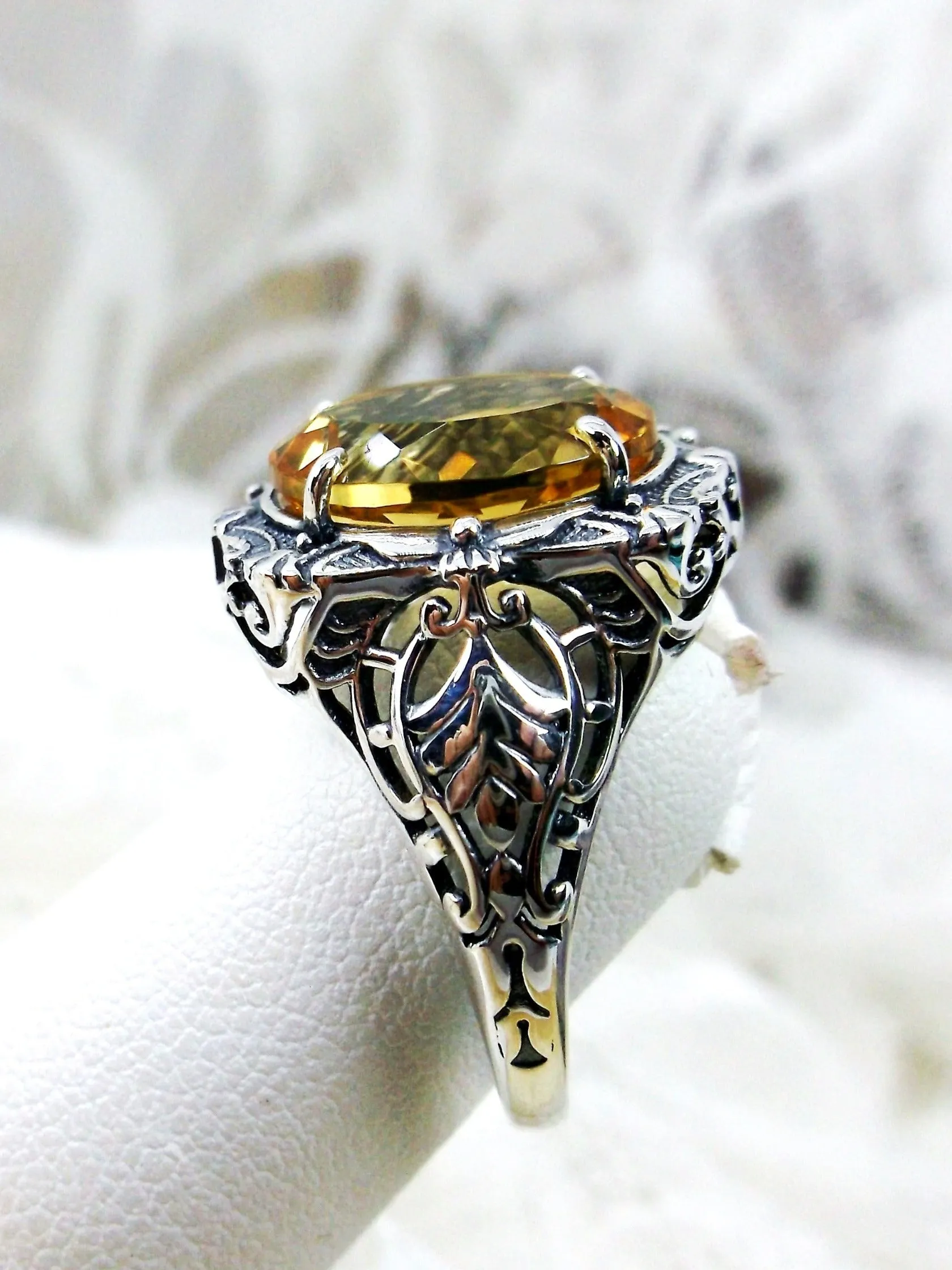 Natural Citrine Ring, Beauty Ring, Yellow Natural Gemstone, Oval Art Nouveau Filigree Ring, D229