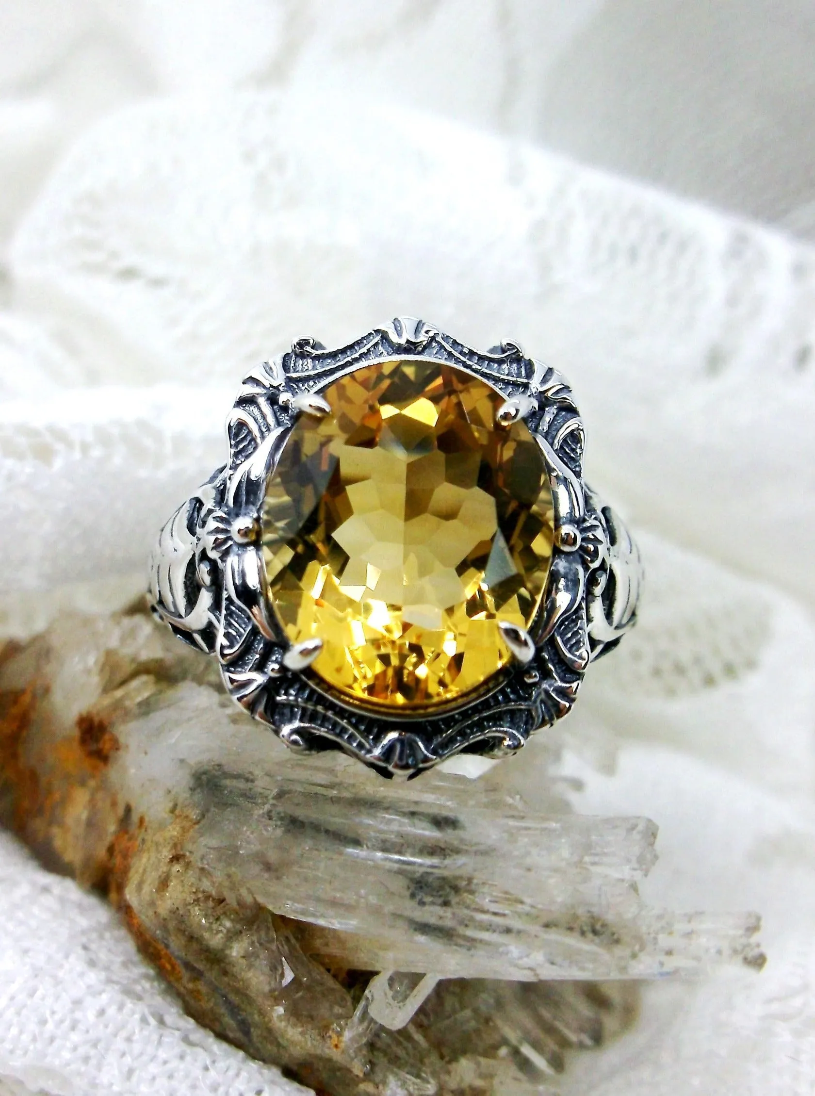 Natural Citrine Ring, Beauty Ring, Yellow Natural Gemstone, Oval Art Nouveau Filigree Ring, D229