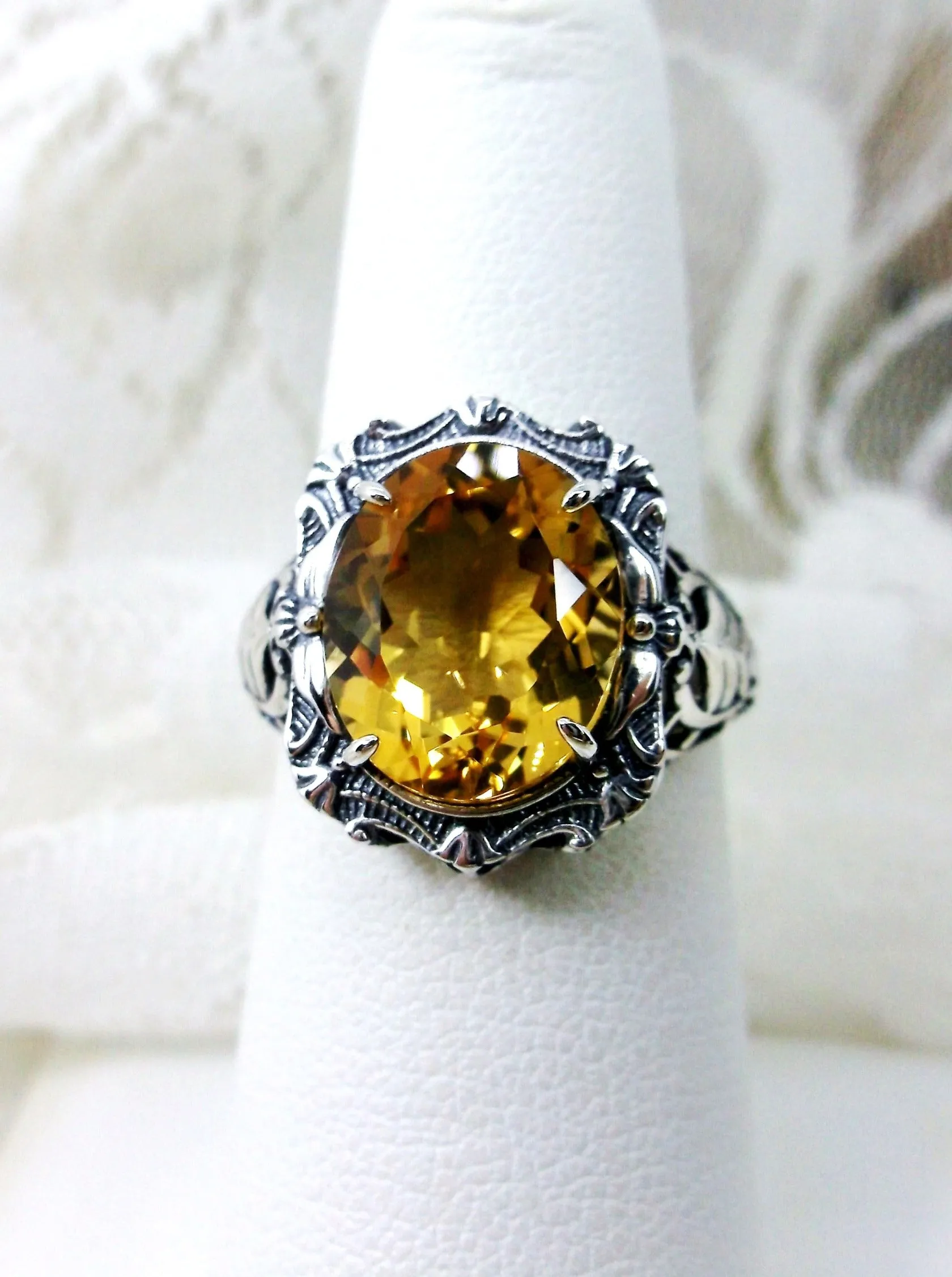 Natural Citrine Ring, Beauty Ring, Yellow Natural Gemstone, Oval Art Nouveau Filigree Ring, D229