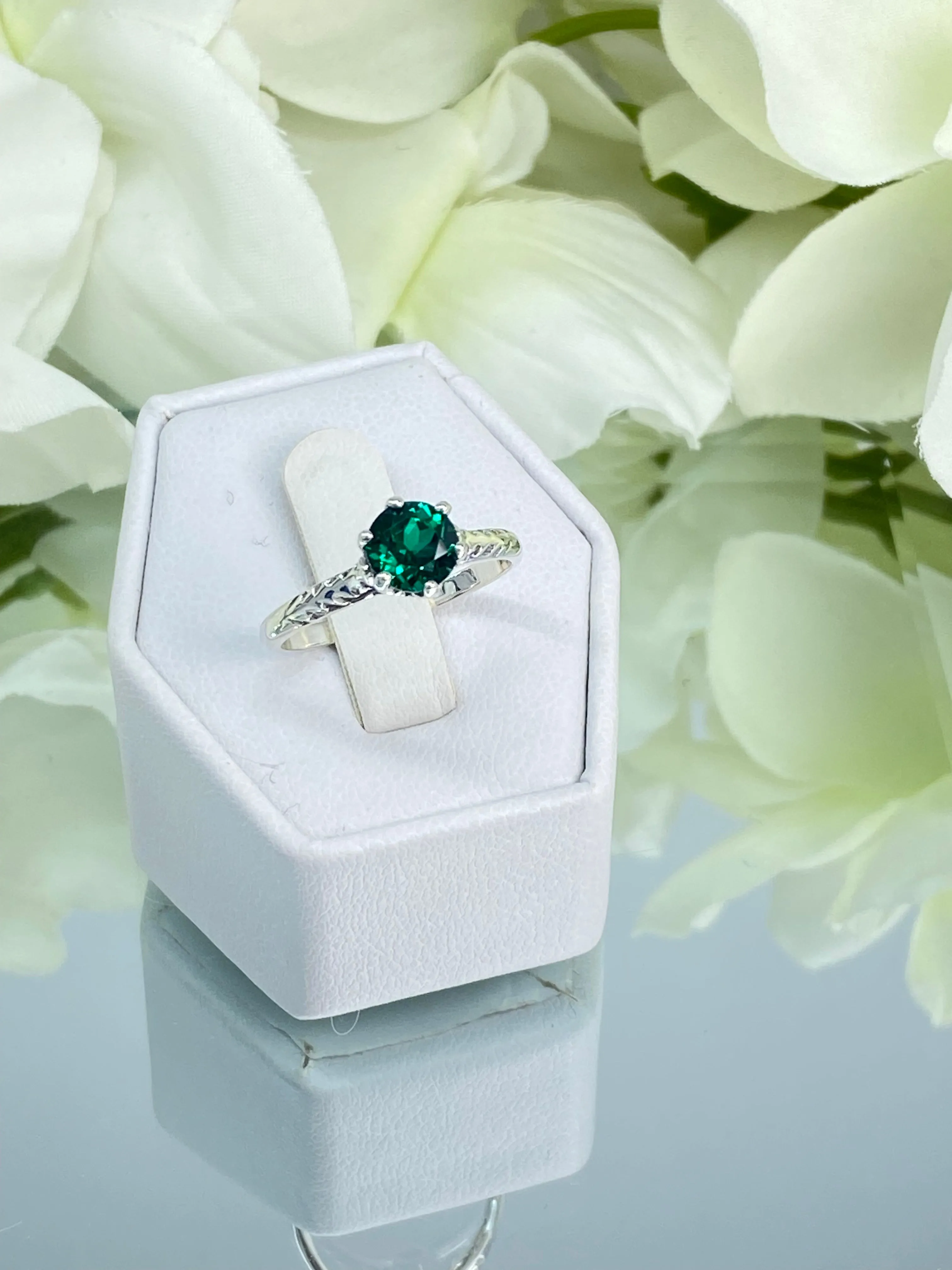 Natural Emerald Ring, Size 7, Victorian Wedding Solitaire #D22 - Ready to Ship