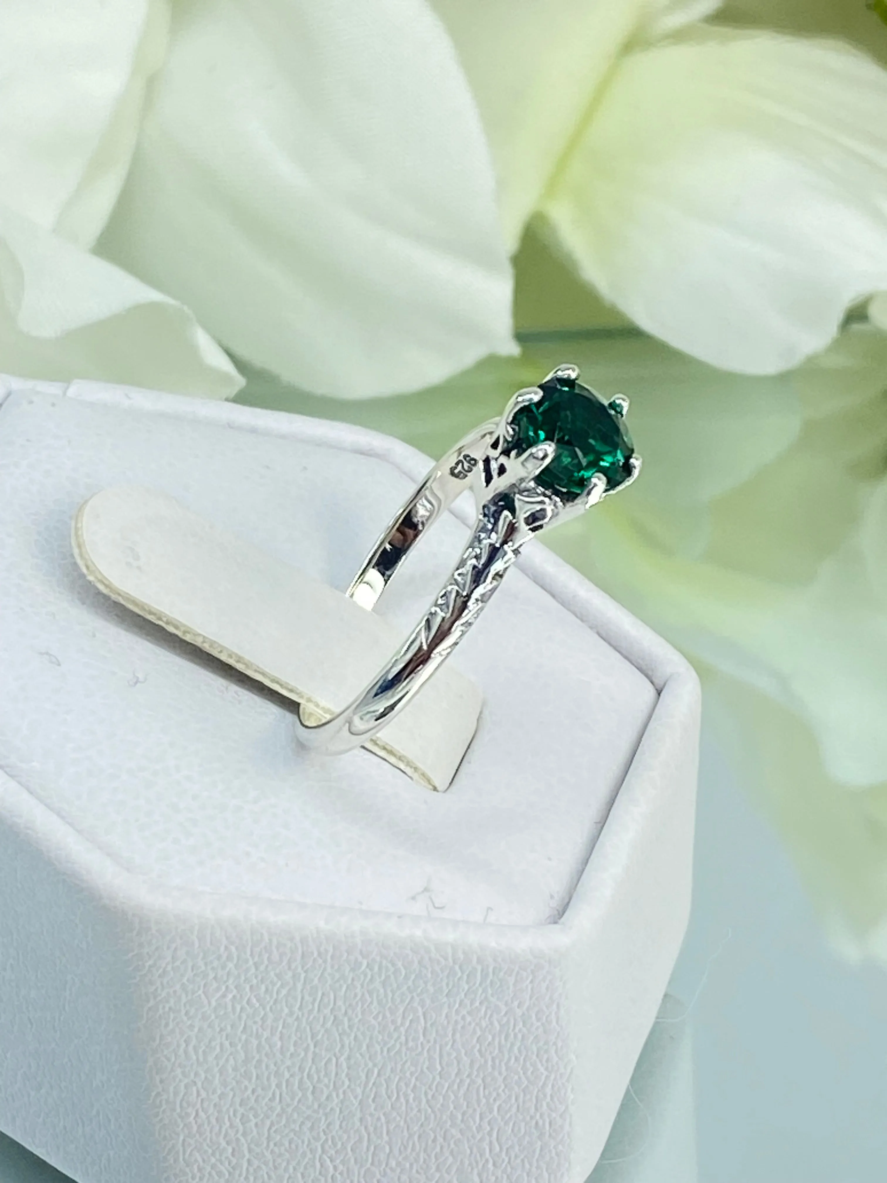 Natural Emerald Ring, Size 7, Victorian Wedding Solitaire #D22 - Ready to Ship