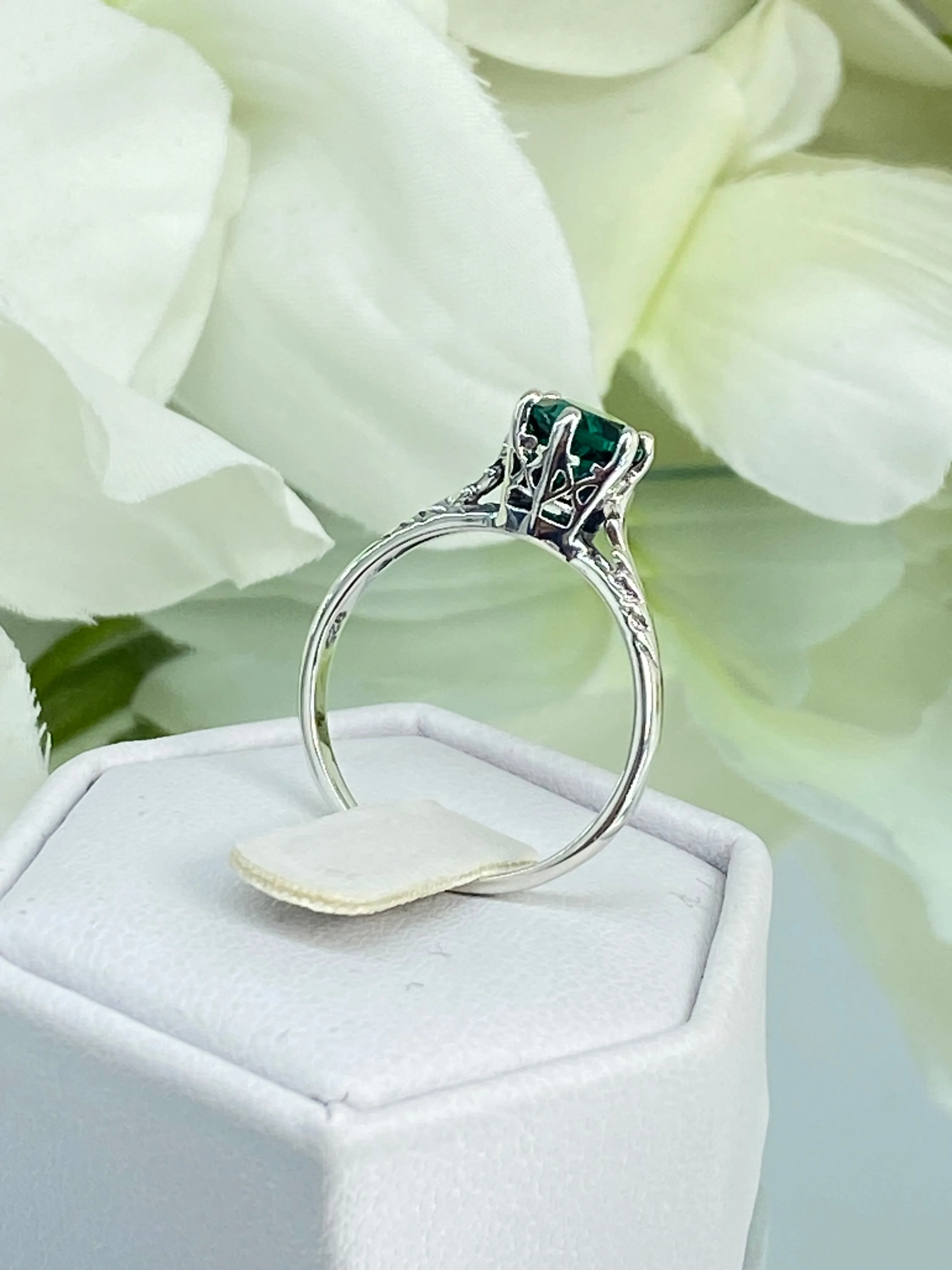 Natural Emerald Ring, Size 7, Victorian Wedding Solitaire #D22 - Ready to Ship