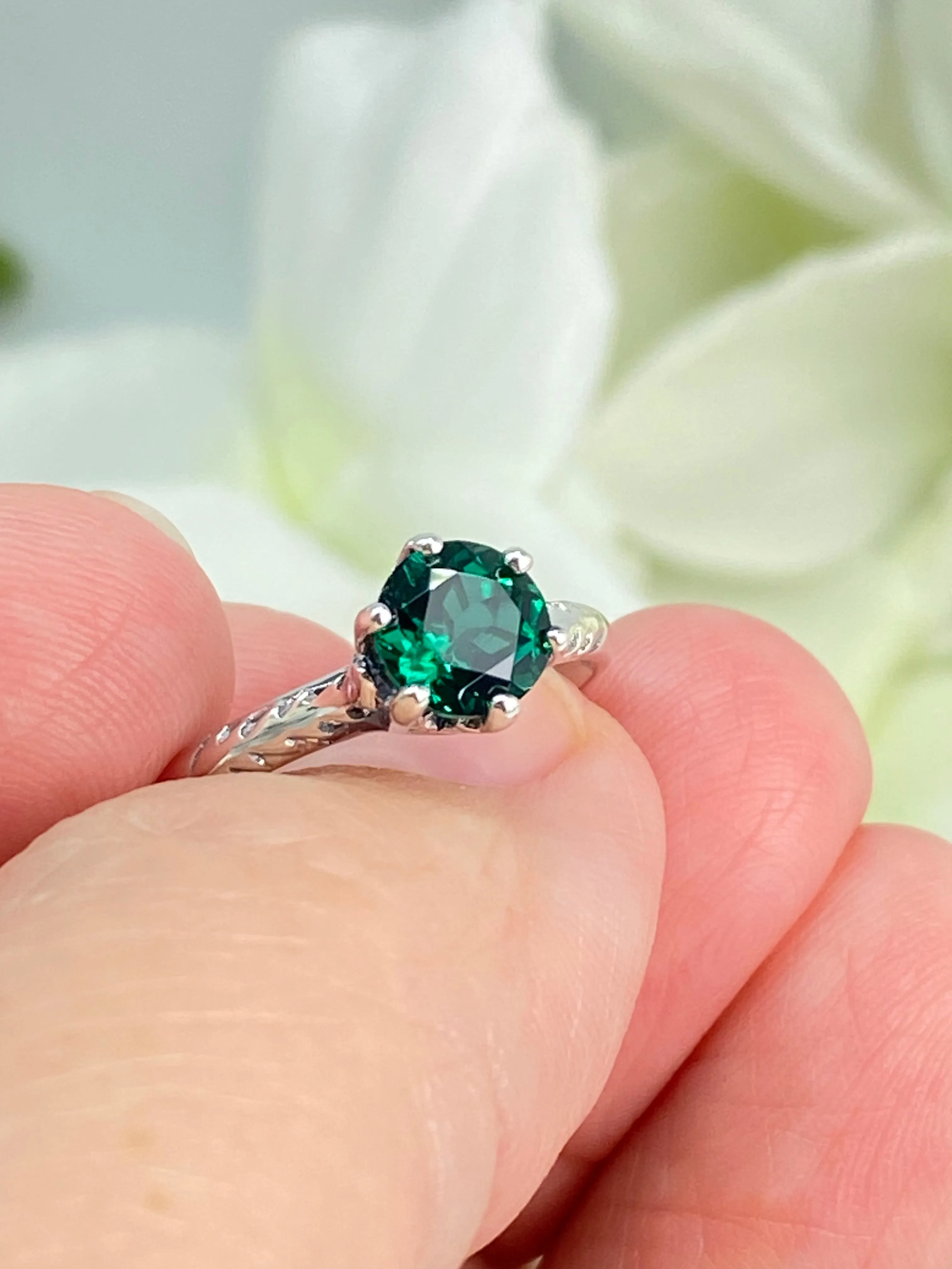 Natural Emerald Ring, Size 7, Victorian Wedding Solitaire #D22 - Ready to Ship