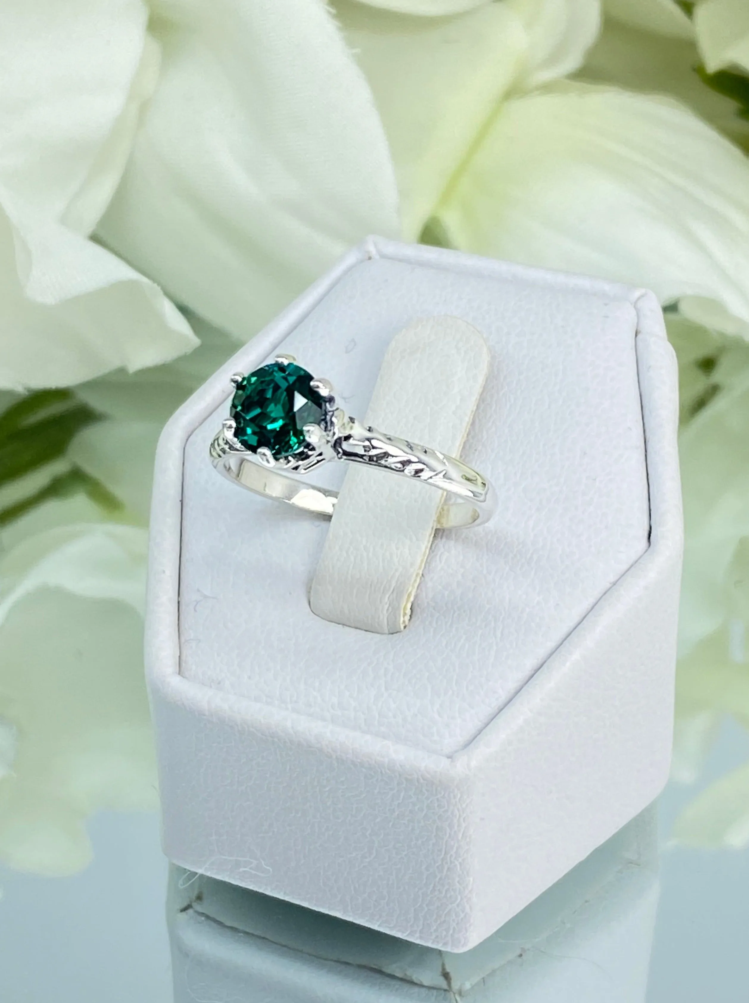 Natural Emerald Ring, Size 7, Victorian Wedding Solitaire #D22 - Ready to Ship