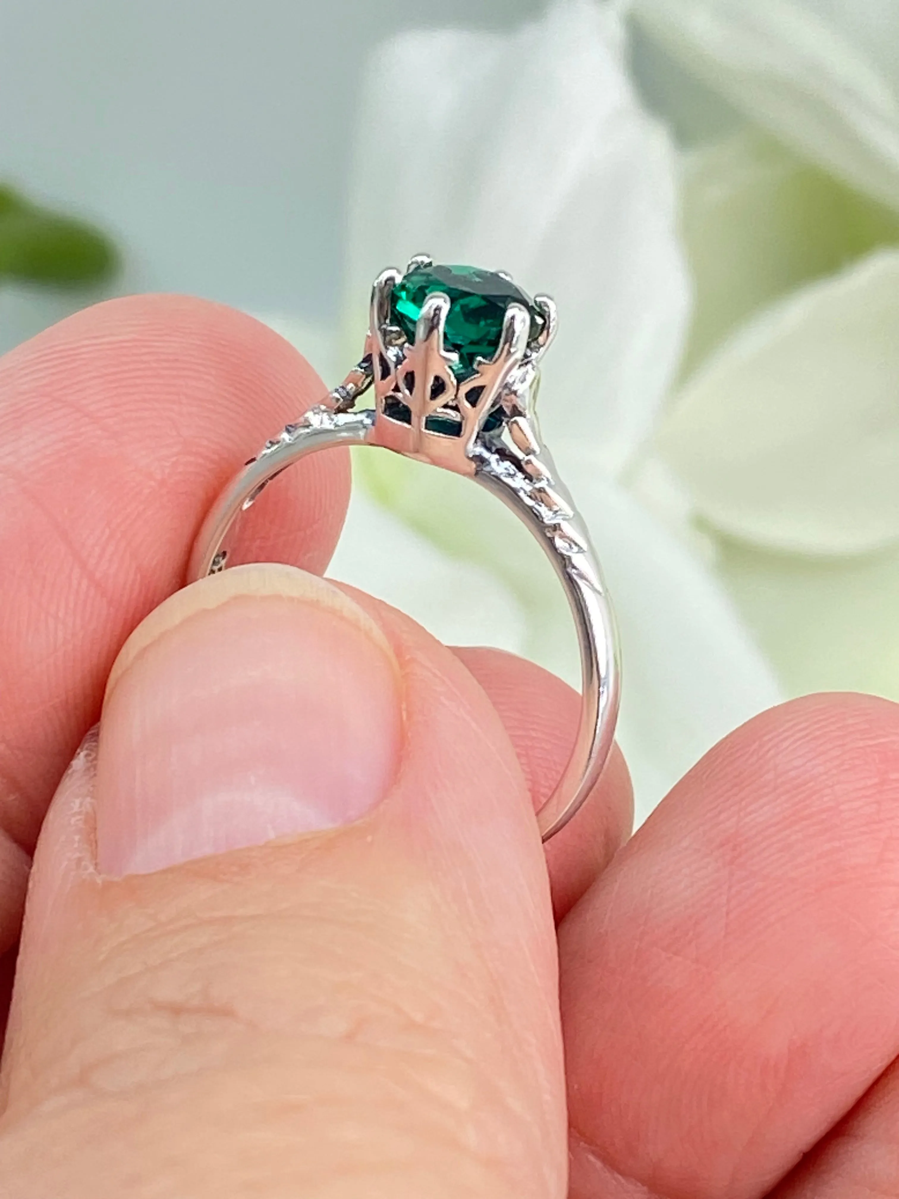Natural Emerald Ring, Size 7, Victorian Wedding Solitaire #D22 - Ready to Ship