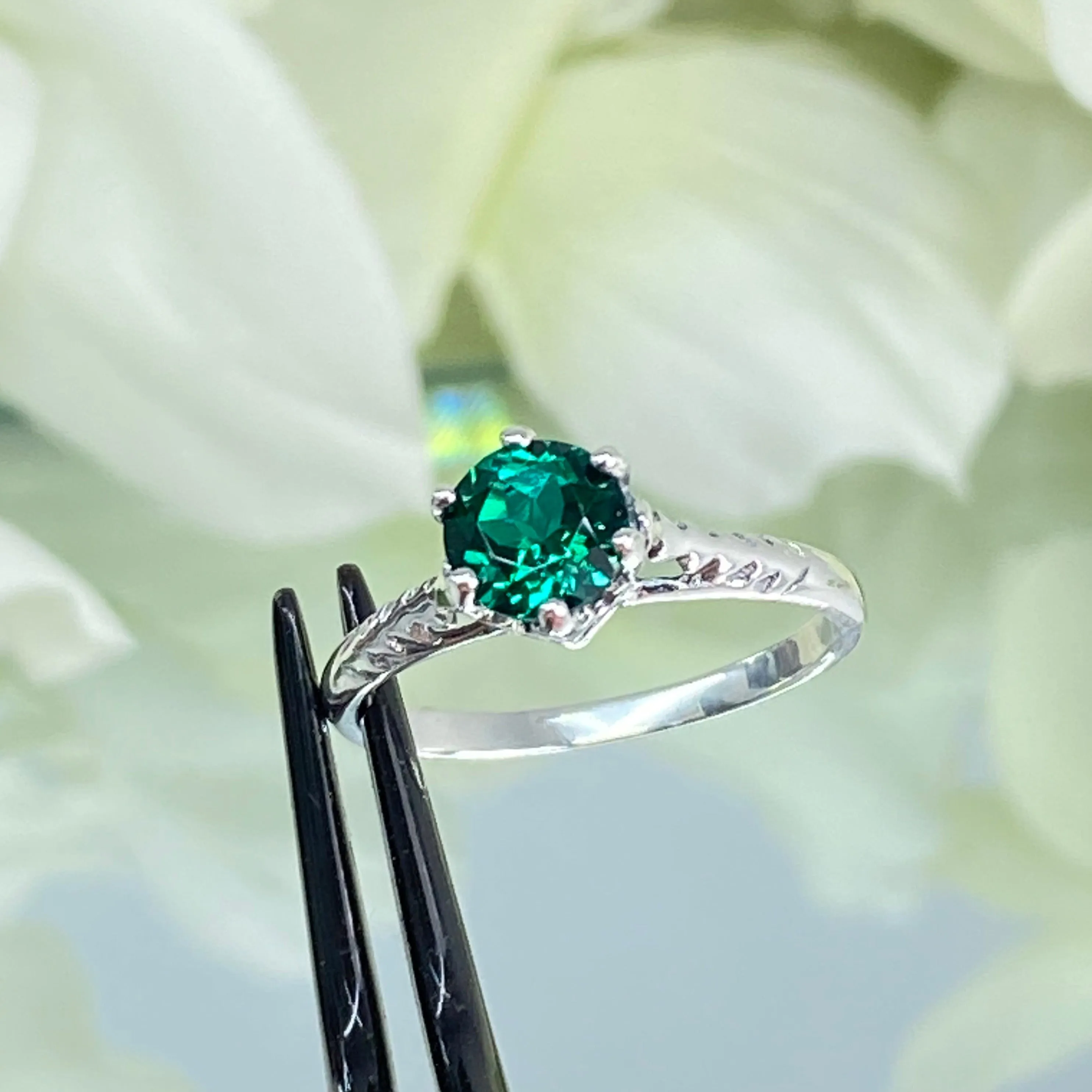 Natural Emerald Ring, Size 7, Victorian Wedding Solitaire #D22 - Ready to Ship